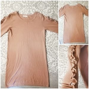 Retrology | Pink Ruffle Sleeve Midi Sweater Dress